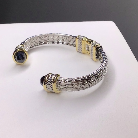 TWO TONE CUFF BRACELET WITH BLACK CRYSTALS - Picture 4 of 7